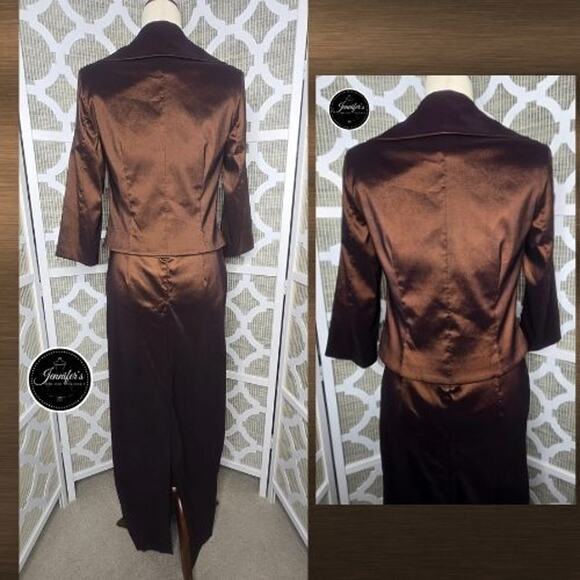 Cameron Blake by Mon Cheri Brown 2-Piece Taffeta Sleeveless Dress and Jacket 8 - Picture 9 of 14